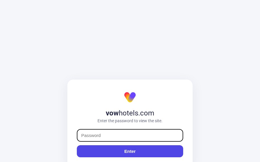 Vowhotels.com website screenshot showing its private preview sign-in